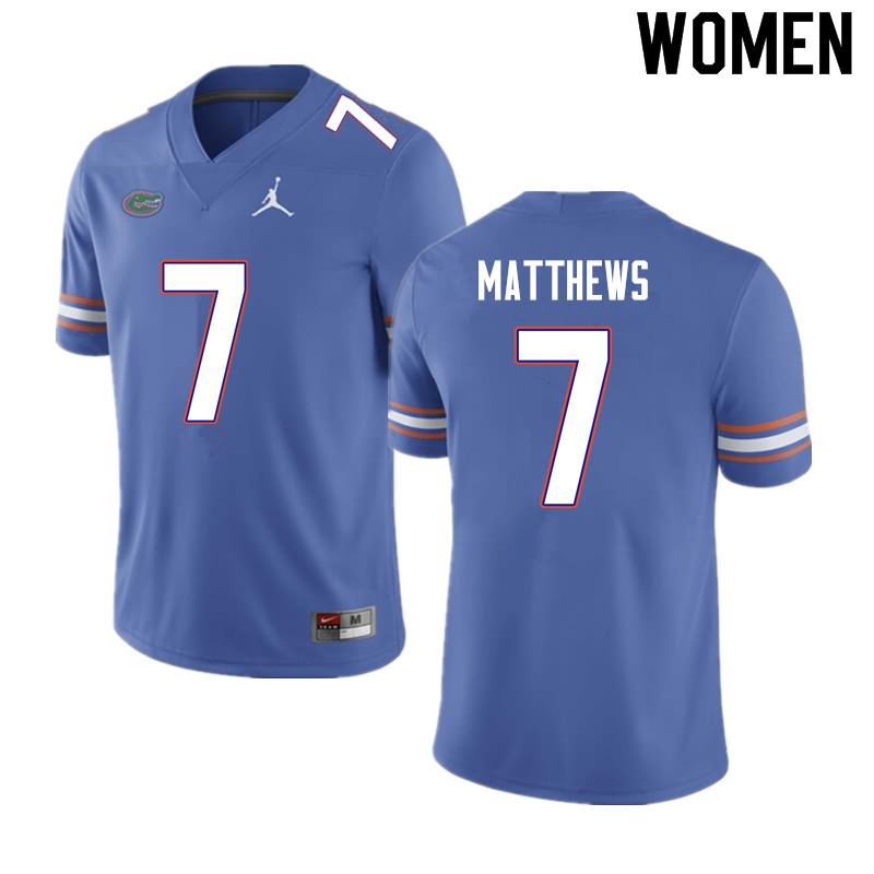 Women's NCAA Florida Gators Luke Matthews #7 Stitched Authentic Nike Blue College Football Jersey QIQ3365PO